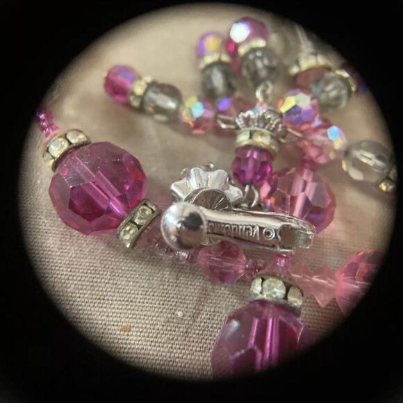 Vtg Vendome 2 Strand Aurora Borealis Pinks & Smoke Crystal 22-24" Necklace Set - Picture 10 of 13